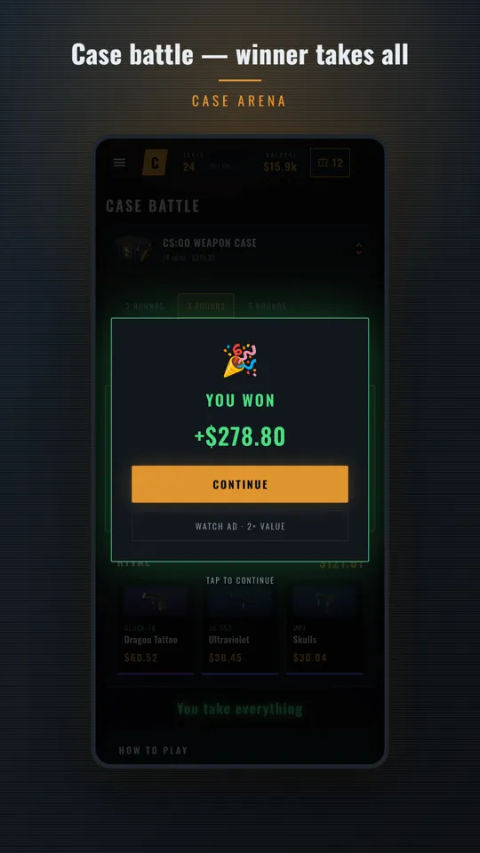 Case battle — winner takes all